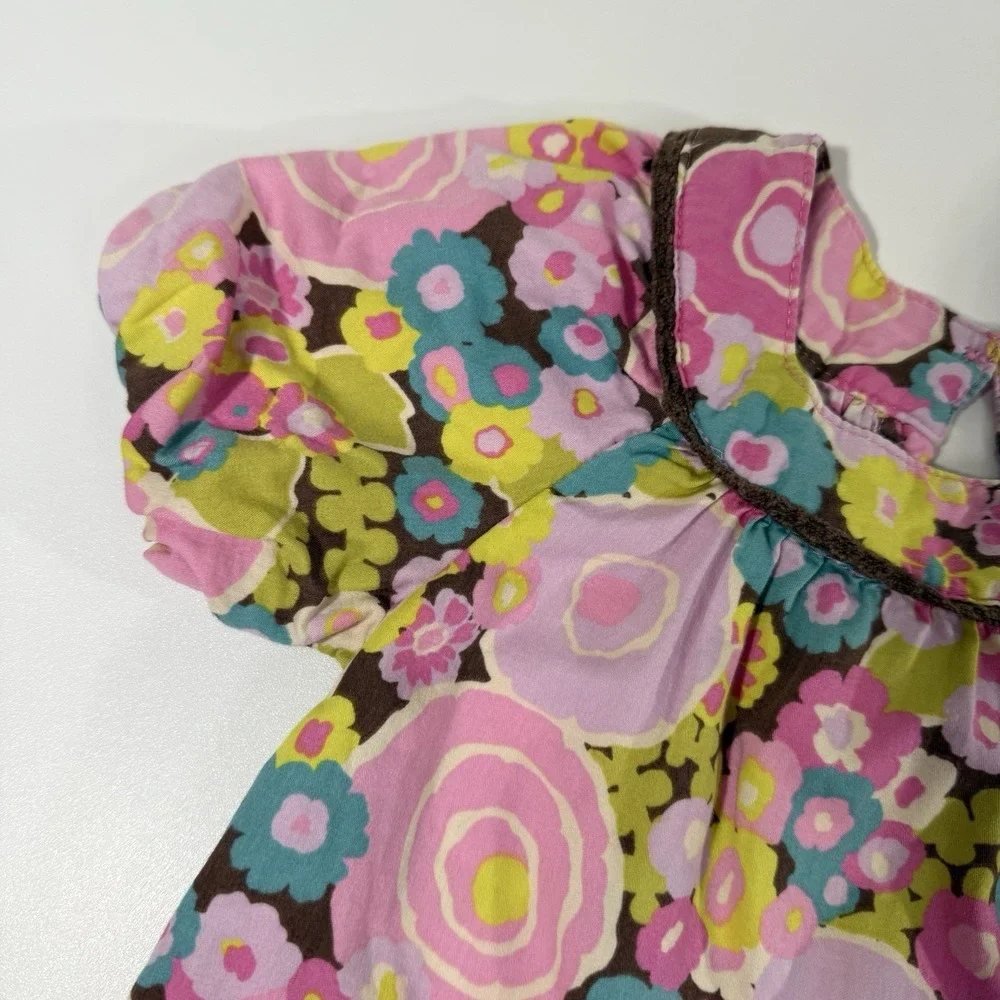 Oshkosh Baby Toddler Girl Brown Pink Floral Dress 3T Kids 100% Cotton Y2K‎ 2000s
